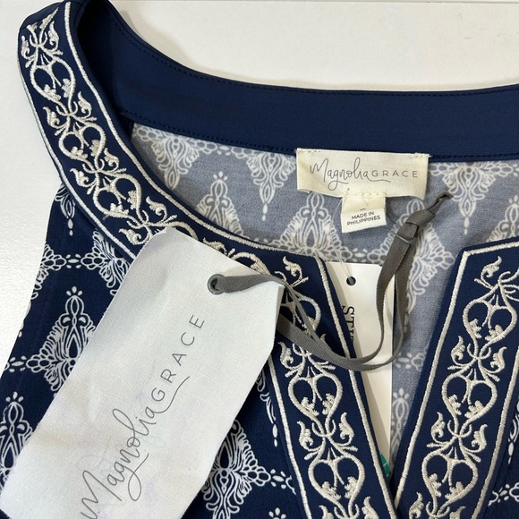 Magnolia Grace‎ Embroidered Trim Knit Dress navy blue/white Sleeveless Size S - Picture 7 of 7